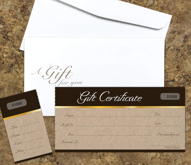 IMPACTONLINEPRINTING Blank Gift Certificates 25 set- Sephia on Kraft Image - Comes with Free matching Envelopes - Gift Coupons,Vouchers for Small Business - Image 3